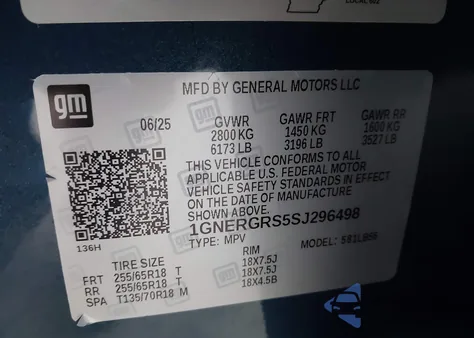 2025 Chevrolet Traverse Fwd Lt z USA, uszkodzony, nr VIN 1GNERGRS5SJ296498